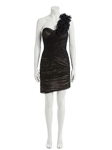 JS Collections One Shoulder Ruched Cocktail Dress in Black/Nude (view 1)