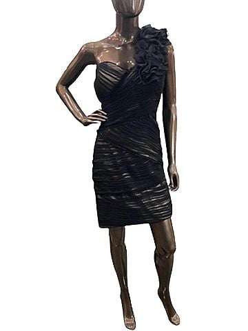 JS Collections One Shoulder Ruched Cocktail Dress in Black/Nude (view 2)