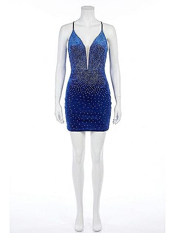 Jovani Embellished Velvet Homecoming Dress in Royal (view 1)