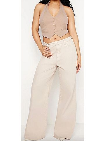 Good American Good Ease Relaxed Jeans in Sand (view 2)