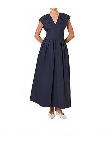 Rosie Assoulin In Full Bloom Dress in Navy - Cotton Taffeta (view 2)
