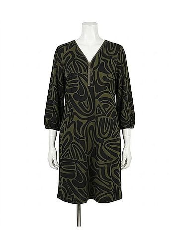 Joseph Ribkoff Abstract Print Puff Sleeve Shift Dress in Black/Green (view 1)