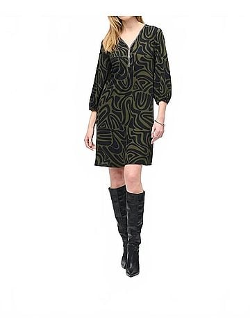 Joseph Ribkoff Abstract Print Puff Sleeve Shift Dress in Black/Green (view 2)