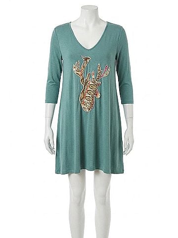 Judith March Deer Applique Dress in Sage (view 1)