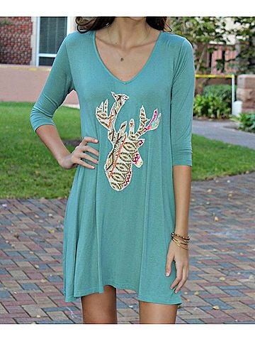 Judith March Deer Applique Dress in Sage (view 2)