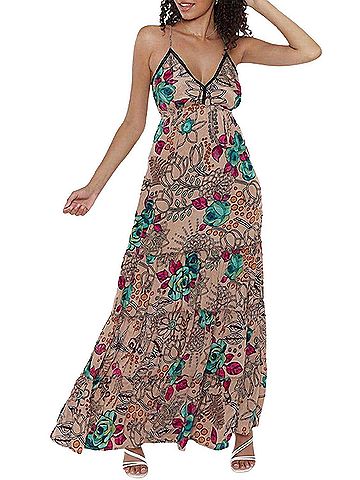Raga Sapana Tiered Floral-Print Maxi Dress in Beige (view 2)