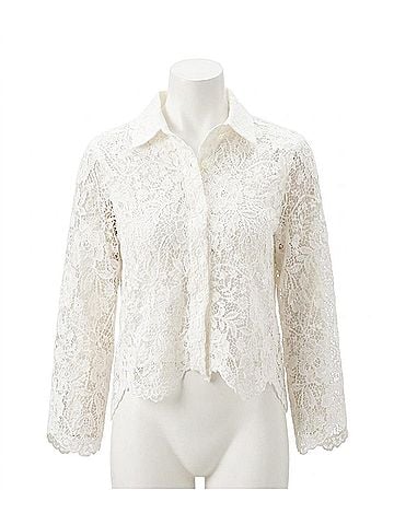 Karen Kane Lace Button Down Soft Jacket in Off White (view 1)