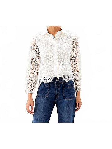 Karen Kane Lace Button Down Soft Jacket in Off White (view 2)