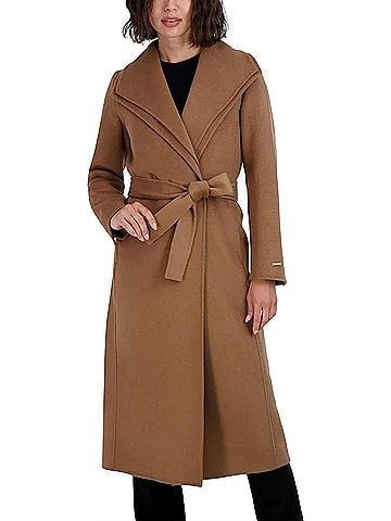 Tahari Women's Maxi Double Face Belted Wool Blend Wrap Coat in Camel (view 2)