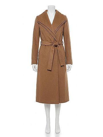 Tahari Women's Maxi Double Face Belted Wool Blend Wrap Coat in Camel (view 1)