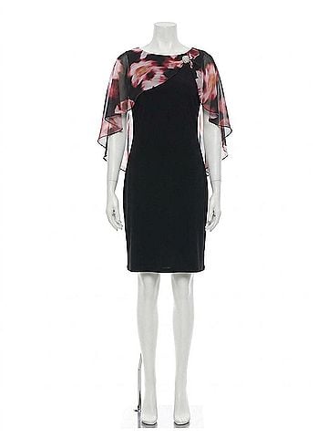 Joseph Ribkoff Floral Chiffon Cape Overlay Dress in Black/Multi (view 1)