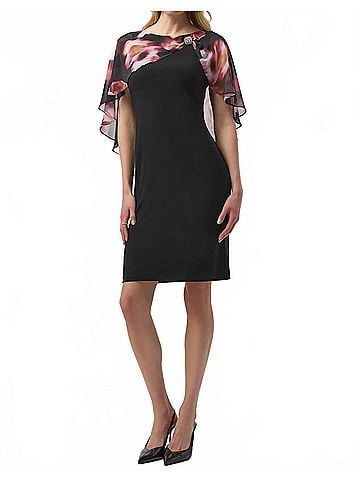 Joseph Ribkoff Floral Chiffon Cape Overlay Dress in Black/Multi (view 2)