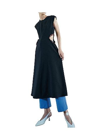 Nomia Jeweled Cutout Midi Dress in Black/Garnet (view 2)