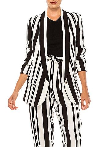 Peter Nygard Stripe 3/4 Sleeve Blazer in Black White (view 2)