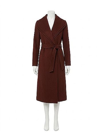 Tahari Women's Slim Fit Double-Faced Wool Blend Belted Wrap Coat in Cinnamon (view 1)