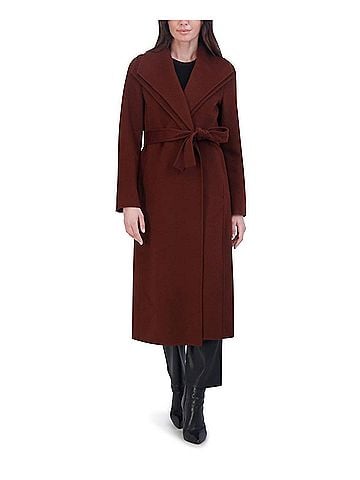 Tahari Women's Slim Fit Double-Faced Wool Blend Belted Wrap Coat in Cinnamon (view 2)
