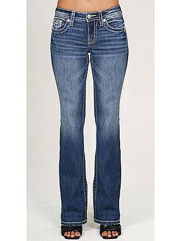 Miss Me Women's Mid-Rise Boot Cut Jeans in Vintage Blue (view 2)