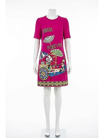 Dolce & Gabbana Short Sleeve Italia Forever Embroidered Dress in Pink (view 1)
