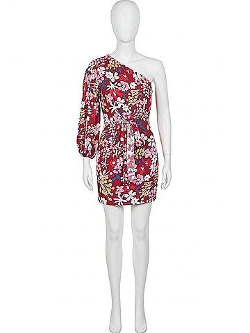 Emily Wonder Donna One Shoulder Floral Dress - Plus in Dark Magenta (view 1)