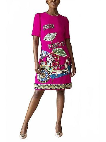 Dolce & Gabbana Short Sleeve Italia Forever Embroidered Dress in Pink (view 2)
