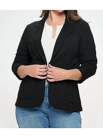 Doe & Rae Shirred Textured Blazer in Black (view 2)