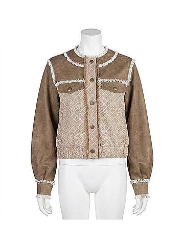 Miss Me Women's Faux Leather Jacket in Beige (view 1)