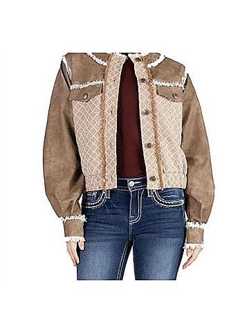 Miss Me Women's Faux Leather Jacket in Beige (view 2)