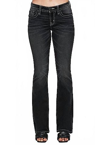 Miss Me Women's Wing Stitched Mid-Rise Boot Cut Jeans in Vintage Black (view 2)
