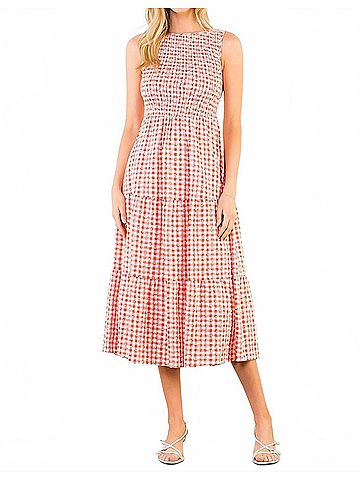 THML Women's Sleeveless Gingham Patterned Dress in Red (view 2)