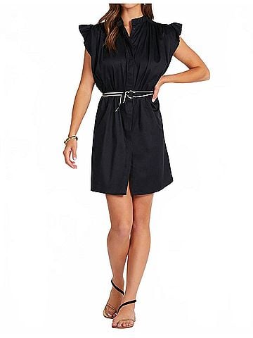 Bishop + Young Mallorca Flutter Sleeve Mini Dress in Black (view 2)