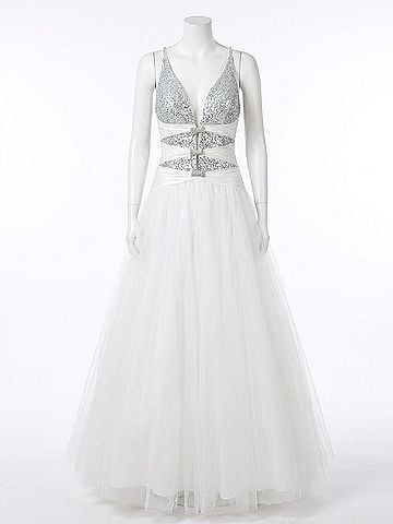 Terani Couture Plunging Beaded Prom Dress in Aqua (view 1)