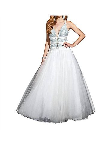 Terani Couture Plunging Beaded Prom Dress in Aqua (view 2)