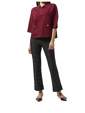 Joseph Ribkoff Checkered Print Pull On Flared Pants in Black/Grey (view 2)