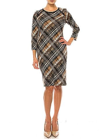 Connected Apparel Long Sleeve Sheath Dress in Brown (view 2)