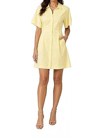 Theory Pleated Shirt Dress in Golden Haze (view 2)