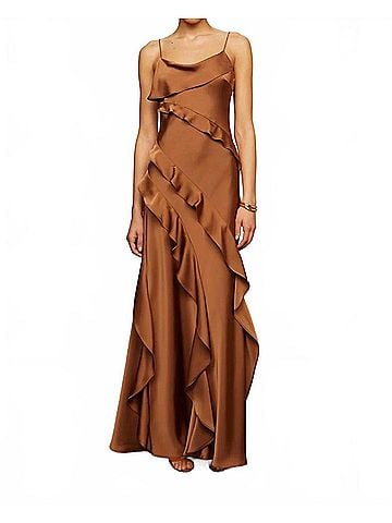 AMUR Women's Dellen Ruffle Gown in Nutmeg (view 2)
