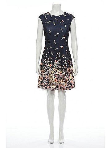 London Times Floral Cap Sleeve A-Line Dress in Black Gold (view 1)