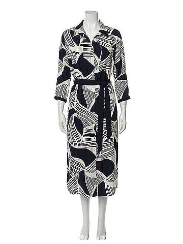 Joseph Ribkoff Geometric Print Midi Shirt Dress in Vanilla Multicolor (view 1)