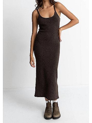 Rhythm. Knit Midi Dress in Chocolate (view 2)