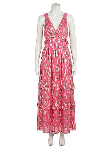 En Creme Metallic Polka Dot Maxi Dress in Pink (view 1)