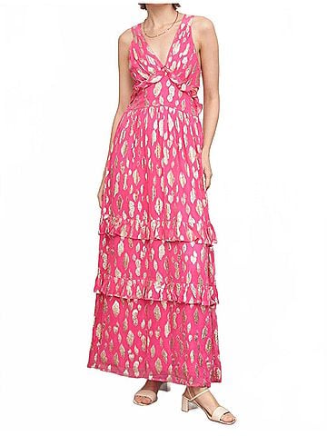 En Creme Metallic Polka Dot Maxi Dress in Pink (view 2)