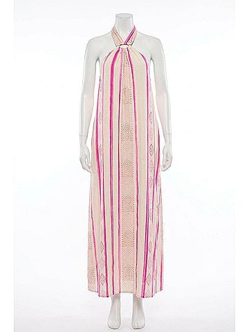 En Creme Halter Embroidered Maxi Dress in Pink (view 1)