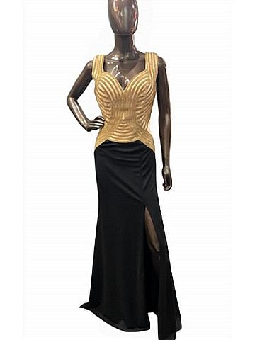 Black Gold Bodice Gown in Black/Gold (view 2)