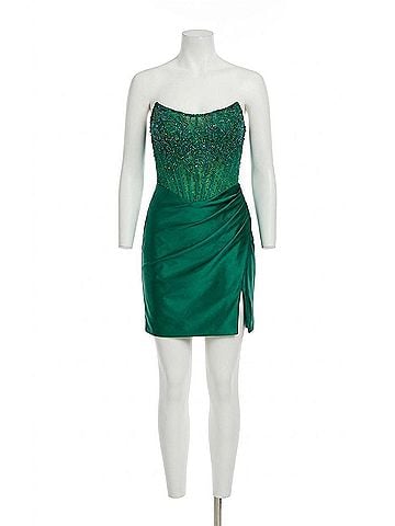 Amelia Couture Beaded Short Strapless Dress in Emerald Green (view 1)