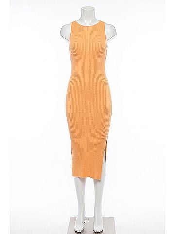 LUCCA Amaryllis Open-Back Ribbed Knit Midi Dress in Apricot (view 1)