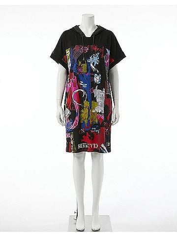 Joseph Ribkoff Word Print Scoop Neck Dress in Black/Multi (view 1)