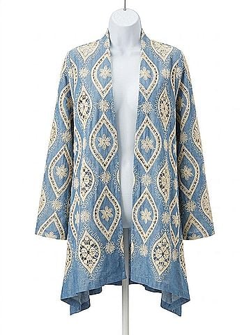 Rising International Cotton And Poly Diamond Cardigan in Light Denim (view 1)