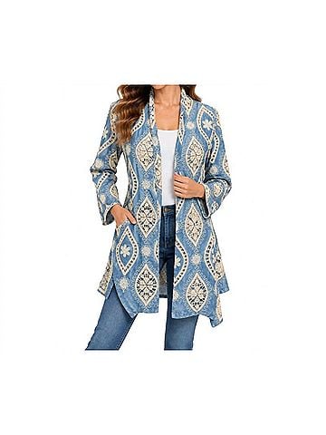 Rising International Cotton And Poly Diamond Cardigan in Light Denim (view 2)