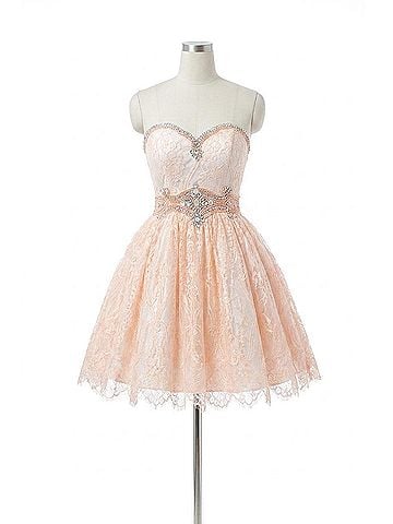 Angela & Alison Short Prom Dress in Peach (view 1)