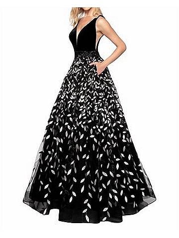 Abby Paris Velvet Floral Gown in Black (view 2)